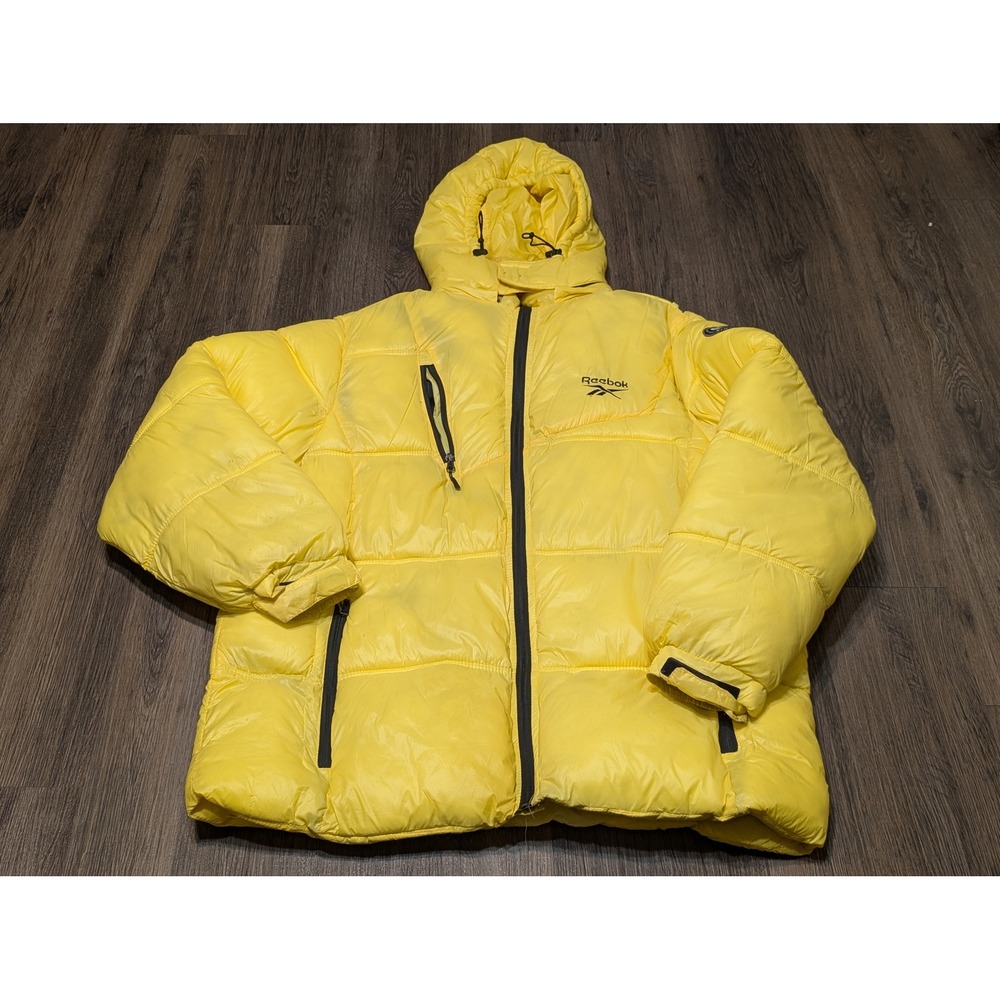 Reebok Puffer Jacket Full Zip Hooded Padded Winter‎ Coat Yellow 2XL